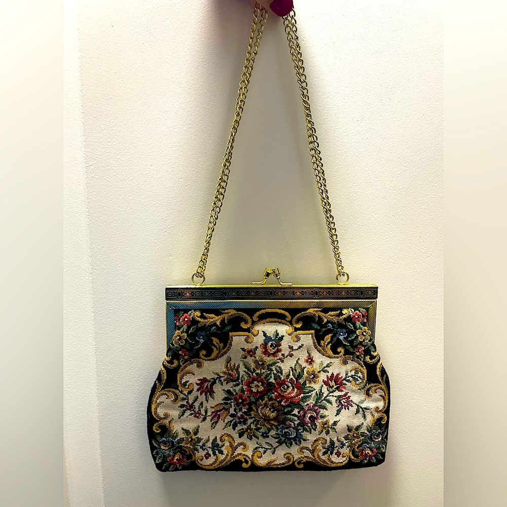 Floral Tapestry Evening Bag with Gold Chain